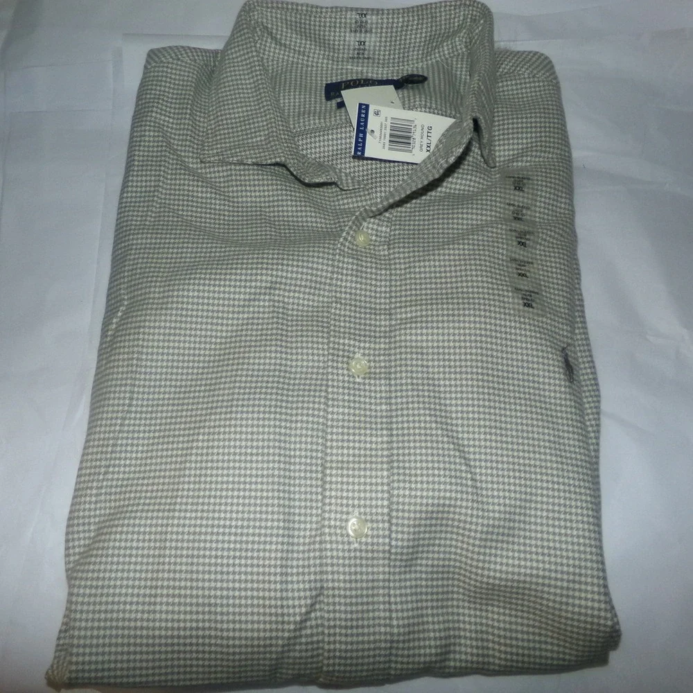 Polo Ralph Lauren Mens Slim Fit XXL Houndstooth Button Down Flannel Shirt NWT